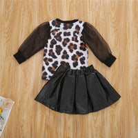 Thumbnail for Fall toddler leopard print top T-shirt skirt girl