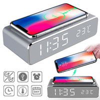 Thumbnail for LED Electric Alarm Clock With Wireless Charger Desktop Digital Despertador Thermometer Clock HD Mirror Clock Watch Table Decor