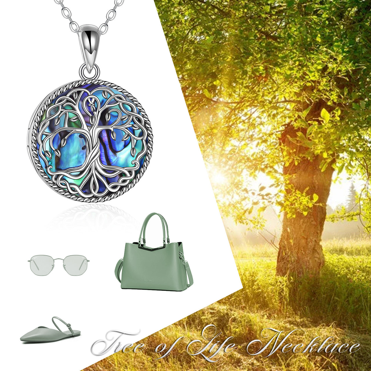 Tree of Life Locket Necklace Jewelry for Women Sterling Silver Celtic Family Tree Abalone Shell Lockets Jewelry Gifts for Mom Daughter