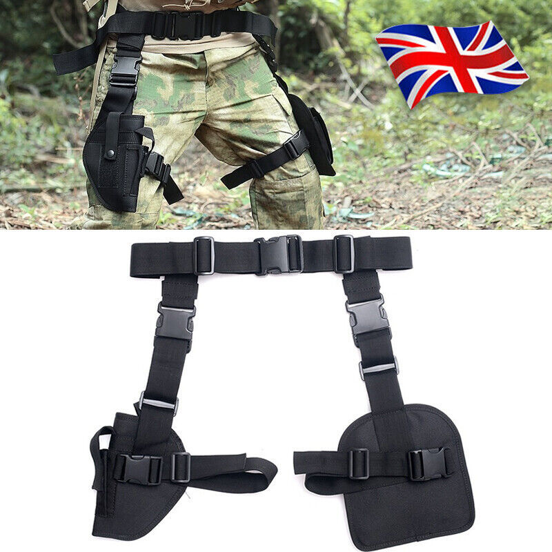 Black Tactical Pistol Drop Leg Thigh Holster Mag Pouch And Belt Gun Holster NEW